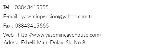 Yasemin Cave House telefon numaralar, faks, e-mail, posta adresi ve iletiim bilgileri